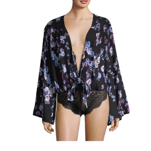 Free People Black Floral Bell Sleeve Bodysuit - Picture 10 of 13
